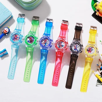  Детские часы Disney с человеком-пауком, Светодиодные светящиеся детские часы, Пластиковые часы, подарки на день рождения для мальчиков