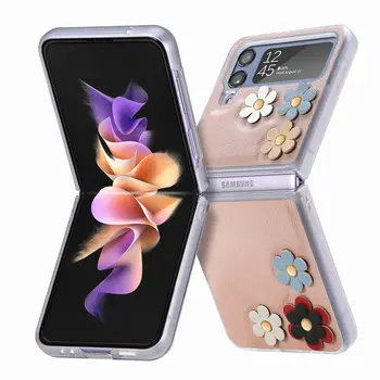  Для Samsung Z Flip 4 Case, милый цветной чехол для телефона с объемным цветком, прозрачная оболочка, мягкая защитная задняя крышка