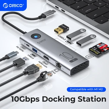 Док-станция ORICO 10 Гбит/с Type C 4K60Hz HDMI-совместимый USB3.0 2,0 Концентратор RJ45 PD100W Адаптер Кардридер для Аксессуаров ноутбуков