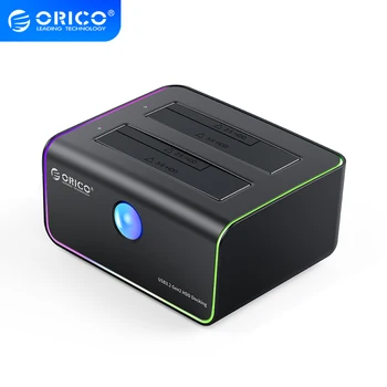  Док-станция ORICO HDD SDD с RGB подсветкой 2 отсека Type-C 10 Гбит/с для любителей игр с автоматическим переходом в автономный режим для клонирования жесткого диска