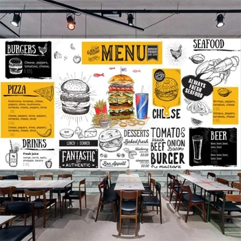  Европейский и американский стиль, ручная роспись для гамбургеров, обои на заказ, Ресторан быстрого питания, Промышленный декор, обои