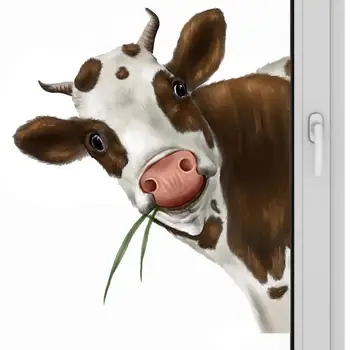  Забавными наклейками на окна, наклейками на стены с коровами, наклейками на стены с выглядывающей коровой, наклейками на окна с коровами, реалистичными наклейками на окна с выглядывающей коровой, декором