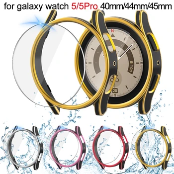  Закаленное стекло + Чехол для Samsung Galaxy Watch 5 Pro 45 мм Watch 5 40 мм 44 мм Водонепроницаемый ПК Galaxy Watch 5/5Pro Протектор экрана