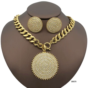  Итальянское позолоченное ожерелье и серьги, набор для женщин, свадебная вечеринка, Круглое ожерелье, серьги, ювелирные аксессуары для женщин