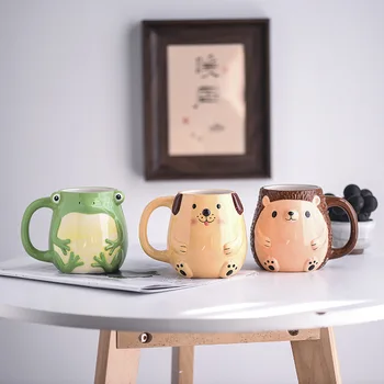  Керамические чашки, 3D Чашки с животными, Большая емкость, Ручная роспись, Милые Керамические Чашки, Креативные Забавные Чашки Для Кофе с молоком, Детские Чашки
