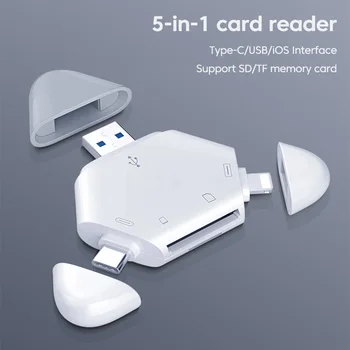  Комплект для чтения карт памяти 5 в 1 для Lightning Adapter Sd/tf для Iphone 13 12 Pro Max Mini 11 X Xr Xs Ipad Mini Pro Air3 Air4 Ios14 Ios13