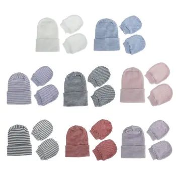  Комплект Шапочек и перчаток для новорожденных, Хлопчатобумажная мягкая вязаная шапочка-бини Для маленьких мальчиков и девочек, комплект теплых варежек-капотов, подарки для душа Ребенка