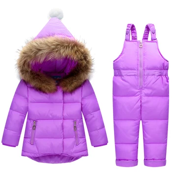  Комплекты детской одежды, 2 шт., Зимний комбинезон для мальчиков и девочек, детские теплые куртки, верхняя одежда для малышей + полукомбинезоны, одежда Русской зимы
