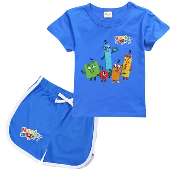  Комплекты одежды с графическими номерами, детские футболки и шорты с короткими рукавами, домашняя повседневная одежда с героями мультфильмов для девочек, повседневная одежда для маленьких мальчиков