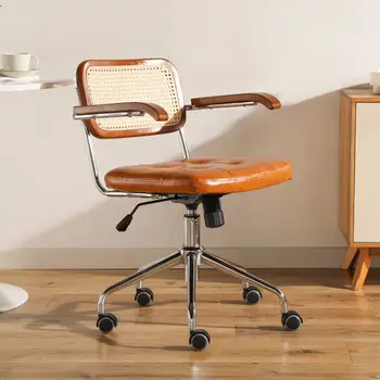  Компьютерный Офисный стул из ротанга, Вращающийся в японском ретро Стиле, Скандинавский Роскошный Удобный Рабочий стол, Дышащий Подлокотник, Ротанговый стул