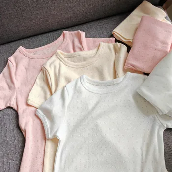  Корейская одежда для маленьких девочек, хлопковые футболки с короткими рукавами и шорты, комплект из 2 летних футболок, наряды