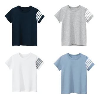  Летняя детская одежда для мальчиков, футболка с коротким рукавом и круглым воротником с принтом, детская футболка