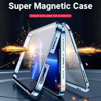  Металлический Магнитный чехол с полной защитой 360 Для Samsung Galaxy A30S A31 A32 4G 5G A33 A34 5G, Двусторонняя Стеклянная Прозрачная крышка
