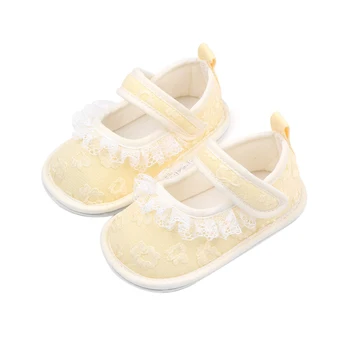  Милые туфли Мэри Джейн с бантом для маленьких девочек, Очаровательная нескользящая обувь для первых прогулок с цветочной вышивкой, обувь для малышей