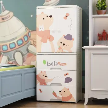  Многослойный Шкафчик Выдвижного типа, Большой Мультяшный Пластиковый Комбинированный Шкафчик с двойной Дверью Для Младенцев и детского гардероба