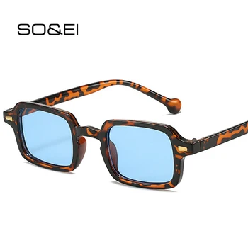  Модные Квадратные Солнцезащитные очки SO & EI, женские Ретро-украшения с заклепками, градиентные оттенки UV400, Мужские леопардово-синие Солнцезащитные Очки