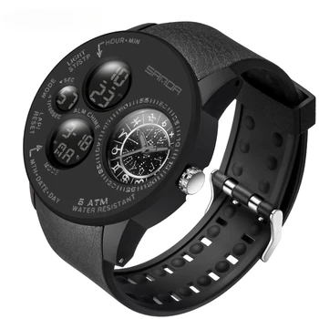  Модные уличные мужские часы, Лидирующий бренд, Военные спортивные кварцевые часы, наручные часы с двойным дисплеем, Водонепроницаемые часы 6036