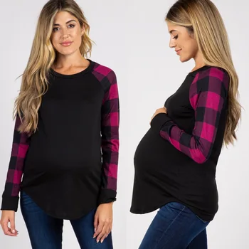  Модные футболки для беременных, цветные футболки для кормления грудью, повседневные Свободные футболки с длинным рукавом для беременных