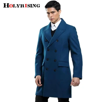  Мужское модное шерстяное пальто цвета голубого озера, тренч, утепленная мужская шерстяная куртка, пальто средней длины, зимнее теплое пальто