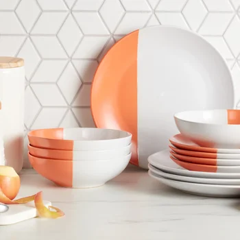  Набор круглой посуды Lizzy Stoneware из 12 предметов, оранжевый
