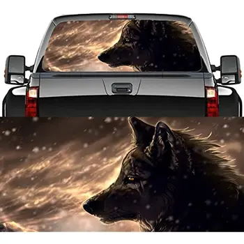  Наклейка на заднее стекло грузовика, Графическая наклейка на окно автомобиля с изображением Волка, Перфорированная Виниловая наклейка на заднее окно для грузовика, внедорожника, фургона, 65x22