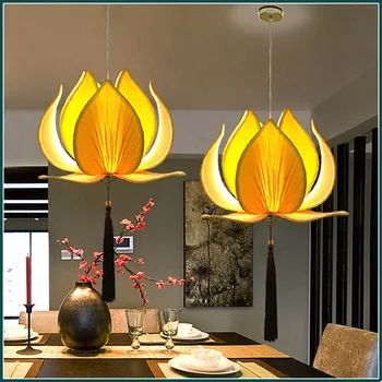  Новая светодиодная китайская тканевая люстра в виде лотоса, классическая лампа, зал Будды, храм, гостиная, ресторан, подвесное освещение, декор, светильники