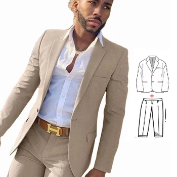  Новейшие облегающие мужские костюмы для джентльменов, Бежевый свадебный Смокинг Жениха, мужской Модный костюм для курения, куртка с брюками 2023
