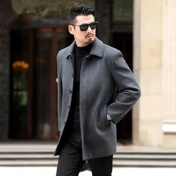  Новое высококачественное мужское однобортное пальто из однотонной шерстяной ткани для отдыха, мужское пальто из смесовой шерсти