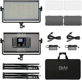  Новые 2 Упаковки Комплектов светодиодного Освещения для фотосъемки GVM 1500D RGB, Двухцветные 3200 K-6500 K, 75 Вт, светодиодная панель для Видеосъемки + Дверца бара с управлением приложением