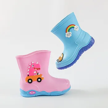  Новые детские непромокаемые ботинки из ПВХ для мальчиков и девочек, нескользящие непромокаемые ботинки с героями мультфильмов, водонепроницаемая обувь для детей, резиновые сапоги