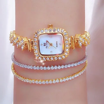  Новые женские часы BS с золотым браслетом 2022 INS, популярные Элегантные Роскошные кварцевые золотые часы с маленьким циферблатом для женщин, Бесплатная доставка