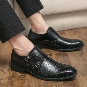  Новые Коричневые мужские лоферы в деловом стиле с квадратным носком без шнуровки, черные мужские модельные туфли с двойной пряжкой, Монашеские туфли, Бесплатная Доставка, Размер 39-45