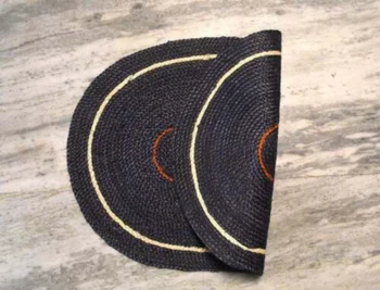  Овальный джутовый коврик, Ковры для гостиной, Черный овальный коврик с белой и оранжевой полосатой дорожкой, Домашний декор, ковры для спальни