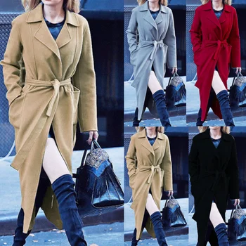  Осенне-зимнее шерстяное женское пальто, модные новые однотонные длинные куртки для женщин