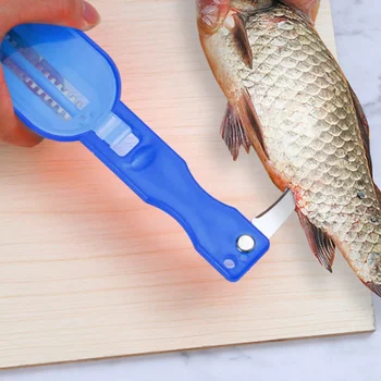  Пластиковая щетка для рыболовных весов 2 в 1, Встроенный рыборез, щетка для соскабливания рыбьей кожи, быстросъемный Рыбный нож, Скребок для чистки скейлера
