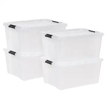  Пластиковый ящик для хранения IRIS USA емкостью 45 литров с пряжками, прозрачный, набор из 4
