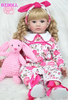  Реалистичная 60 см Силиконовая кукла Реборн 24-Дюймовая виниловая принцесса Для маленьких девочек Детские игрушки С плюшевым кроликом Подарок на День Рождения