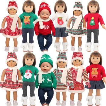  Рождественская одежда, Платье для американской 18-Дюймовой куклы для девочек, Лось, Санта-Клаус, Елка, Костюм для Одежды 43 см, Подарок Для Кукол New Born & OG