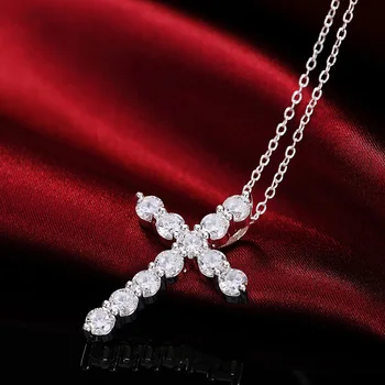  Роскошное ожерелье из Стерлингового серебра 925 пробы с благородным хрустальным крестом для женщин, модные украшения для свадебной вечеринки, изысканные праздничные подарки