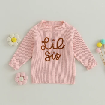  Свитер для маленьких девочек с вышивкой букв, пуловеры с круглым вырезом и длинным рукавом, осенне-зимняя повседневная одежда, топы