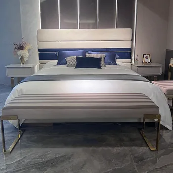 Современная минималистичная кожаная свадебная кровать в главной спальне на заказ высокого класса