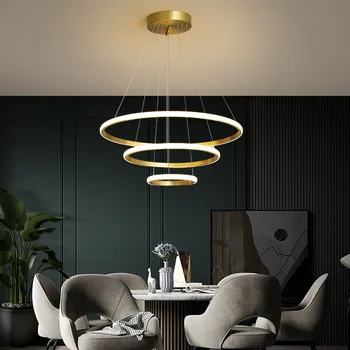  Современный подвесной светильник черного/золотистого цвета, светодиодные кольца, светильники для гостиной, столовой, Потолочная подвесная люстра, светильник для внутреннего освещения