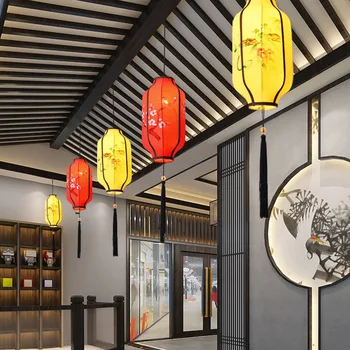  Ткань в китайском стиле, ручная роспись, подвесной светильник, ресторан Hot Pot, подвесная лампа, Чайный домик, Балкон, Красный фонарь, маленькая люстра