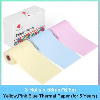  Цветная неклеящаяся 5-летняя Термобумага Желтого/синего/ Розового цвета Для карманного принтера Phomemo T02 53 мм, 3 рулона/коробка