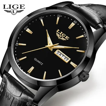  Часы лидирующего бренда LIGE, мужские кожаные деловые часы для свиданий, водонепроницаемые светящиеся часы, мужские Роскошные спортивные водонепроницаемые кварцевые наручные часы