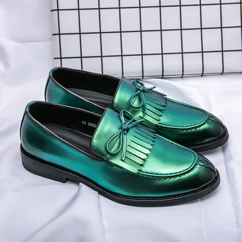  Четырехсезонные модели модной деловой повседневной обуви Le Fu, мужские мокасины зеленого цвета большого размера PX133