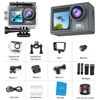  Экшн-камера 5K 30FPS с Двойным IPS Экраном, Водонепроницаемая Спортивная камера с Широким углом обзора 170 °, WiFi, Экшн-камера с Защитой от встряхивания, Камера для Дайвинга 1080P