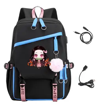  Японский Аниме Рюкзак DemonSlayer, школьный рюкзак Для девочек Большой Емкости, рюкзак с USB-портом для зарядки, Мультяшный рюкзак, сумка для ноутбука